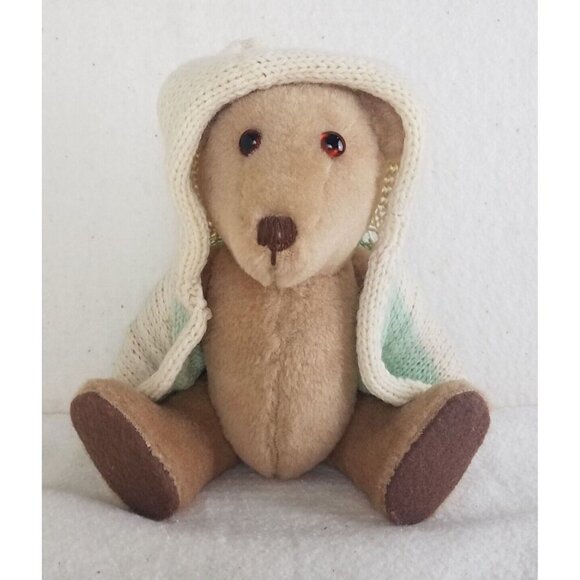 Blonde 4-Way Jointed Teddy Bear 10" Plush Stuffed Animal hand knitted jacket - Picture 1 of 9